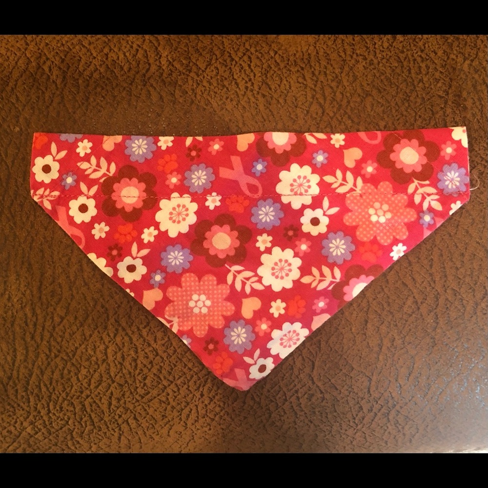 Pet over the collar scarf Pink with flowers and Breast Cancer Ribbons a Small